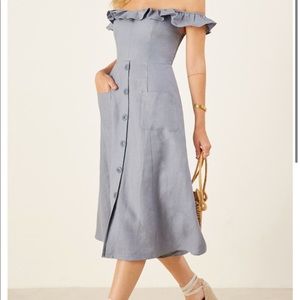 Reformation Hattie Off Shoulder Linen Dress